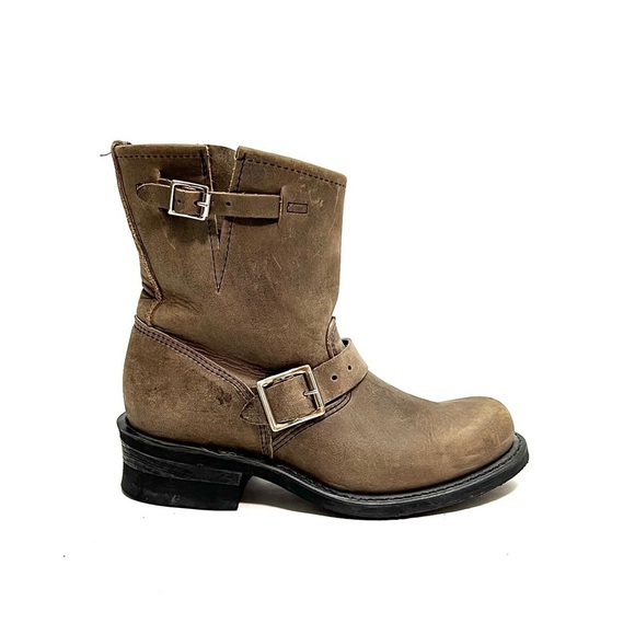 Vintage Y2K women’s tan nubuck leather dual buckle engineer boots - Picture 2 of 9